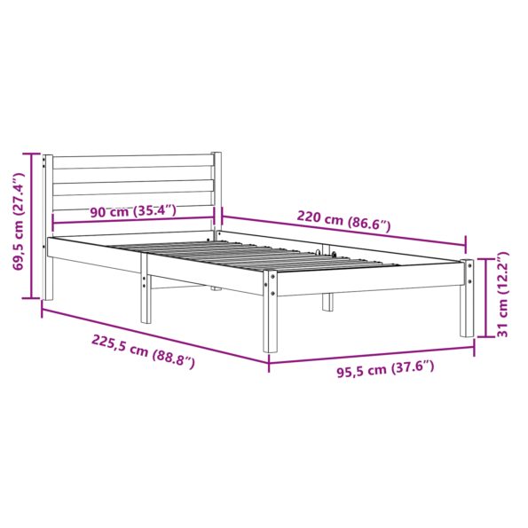 vidaXL Rám postele s čelom 90x220 cm z masívneho borovicového dreva – Obrázok 8