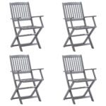 vidaXL Skladacie vonkajšie stoličky s podložkami 4 ks akáciový masív – Obrázok 2