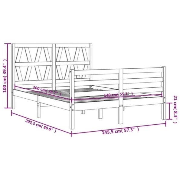 vidaXL Posteľný rám s čelom 140x200 cm masívne drevo – Obrázok 12
