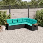 vidaXL 6-dielna záhradná súprava pohoviek s vankúšmi čierna polyratan