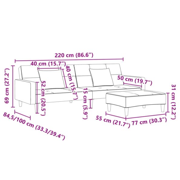 vidaXL 2-miestna rozkladacia pohovka s podnožkou bledosivá látka – Obrázok 11