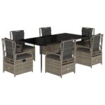 vidaXL 7-dielna záhradná jedálenská sada s podložkami sivá polyratan – Obrázok 2
