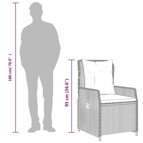 vidaXL 7-dielna záhradná jedálenská sada s podložkami sivá polyratan – Obrázok 10