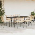 vidaXL 7-dielna záhr. jedálenská súprava vankúše hnedá polyratan sklo – Obrázok 3