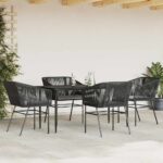 vidaXL 5-dielna záhradná jedálenská súprava+podložky, čierna polyratan – Obrázok 3