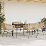 vidaXL 5-dielna záhradná súprava a vankúše hnedá polyratan a sklo – Obrázok 3