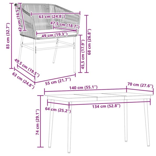 vidaXL 5-dielna záhradná jedálenská súprava+podložky, sivá, polyratan – Obrázok 10