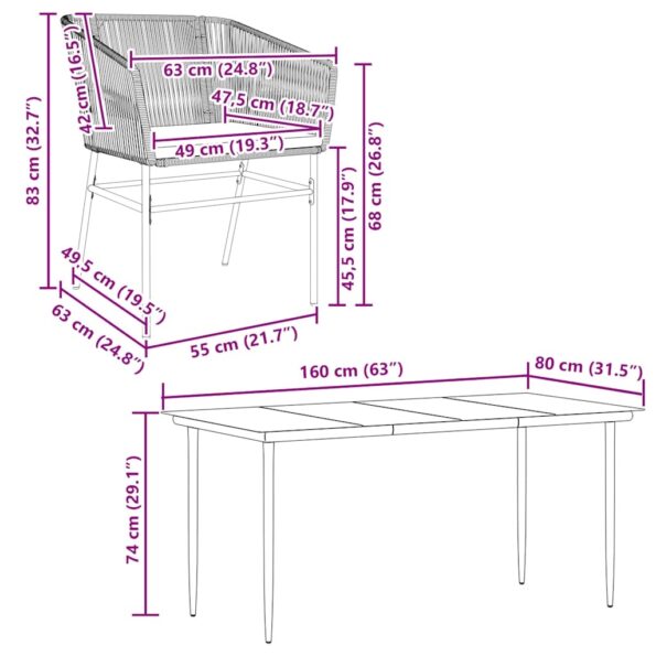 vidaXL 5-dielna záhradná jedálenská súprava+podložky, sivá, polyratan – Obrázok 10