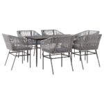 vidaXL 7-dielna záhradná jedálenská súprava+podložky, sivá, polyratan – Obrázok 2