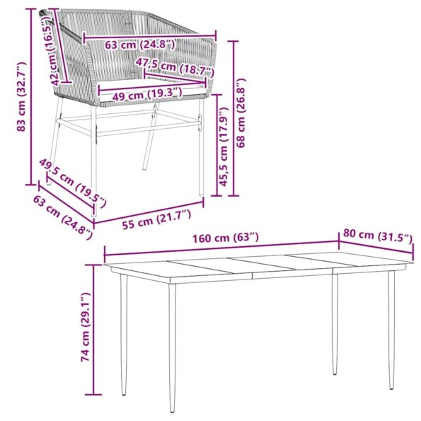 vidaXL 7-dielna záhradná jedálenská súprava+podložky, sivá, polyratan – Obrázok 10
