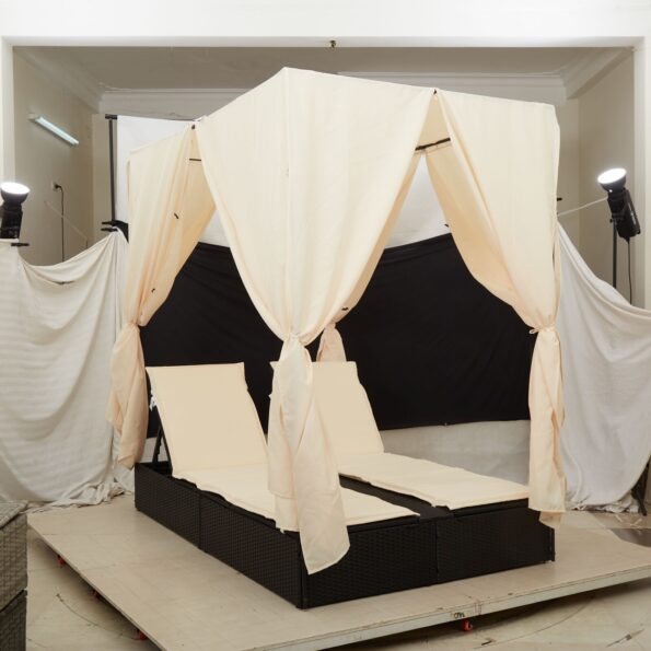 image_1_42004116.jpg vidaXL Dvojitý slnečný lehátko s strechou a záclonami čierne poly ratan – Obrázok 2