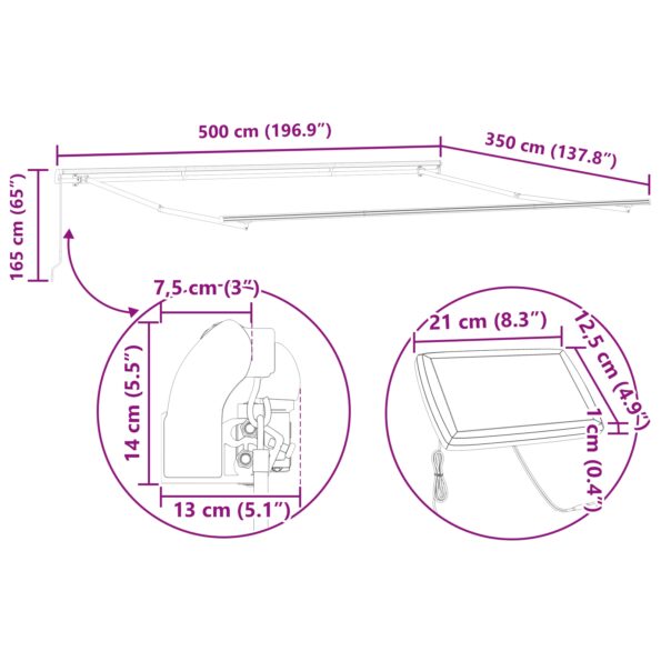 vidaXL Manuálna zasúvacia markíza s LED Biela 500x350 cm – Obrázok 12