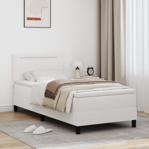 3339033_1.jpg vidaXL Boxspring posteľ s matracom bielej farby 90x200 cm z umelej kože – Obrázok 1