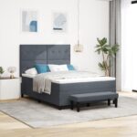 vidaXL Obojková posteľ s matracom & lavičkou Tmavosivá 160x200 cm Zamat