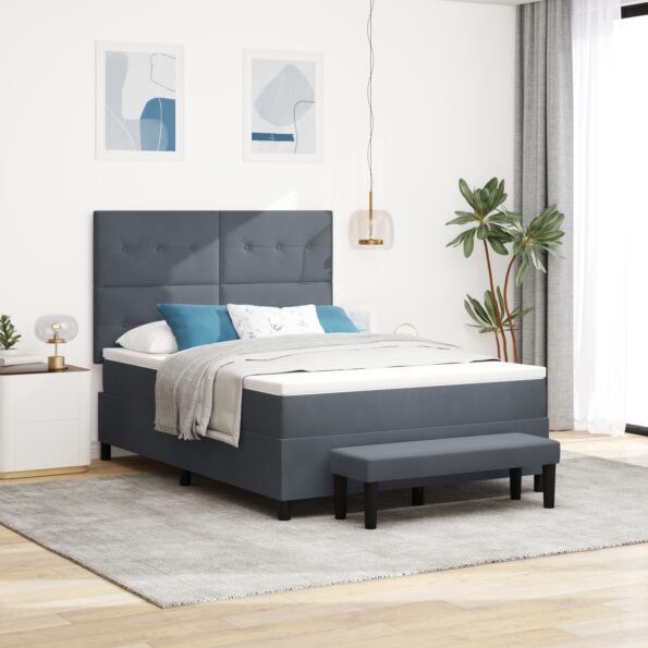 3344523_1.jpg vidaXL Obojková posteľ s matracom & lavičkou Tmavosivá 160x200 cm Zamat – Obrázok 1