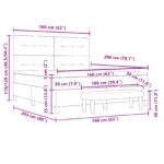 vidaXL Obojková posteľ s matracom & lavičkou Tmavosivá 160x200 cm Zamat – Obrázok 13