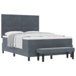 vidaXL Obojková posteľ s matracom & lavičkou Tmavosivá 160x200 cm Zamat – Obrázok 3