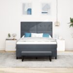 vidaXL Obojková posteľ s matracom & lavičkou Tmavosivá 160x200 cm Zamat – Obrázok 5