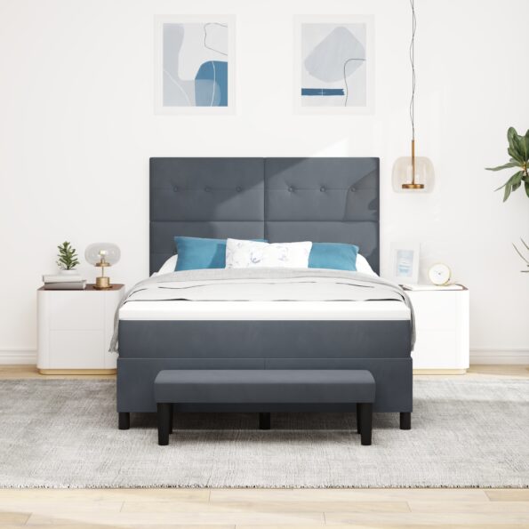 3344523_5.jpg vidaXL Obojková posteľ s matracom & lavičkou Tmavosivá 160x200 cm Zamat – Obrázok 5