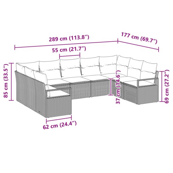 3346540_8.jpg vidaXL 9-dielna záhradná pohovka s vankúšmi Béžový poly ratan – Obrázok 8