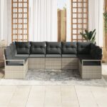 vidaXL 9-dielna záhradná pohovka so vankúšmi svetlosivá poly ratan – Obrázok 3