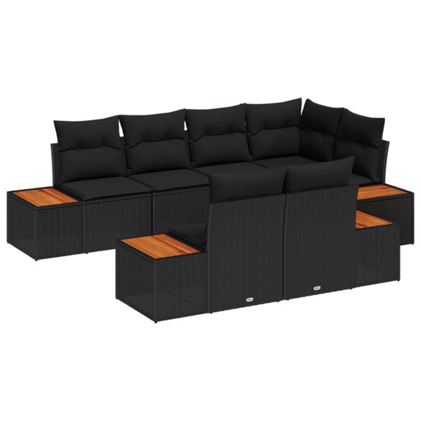 3348104_2.jpg vidaXL 7-dielny záhradný pohovkový set s vankúšmi Čierny Polyratan Akácia – Obrázok 2
