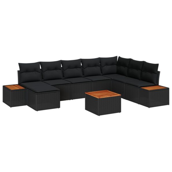 3348149_2.jpg vidaXL 9-dielny záhradný pohovkový set s vankúšmi čierny poly ratan akácia – Obrázok 2