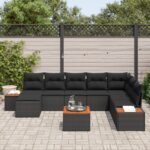 vidaXL 9-dielny záhradný pohovkový set s vankúšmi čierny poly ratan akácia – Obrázok 3