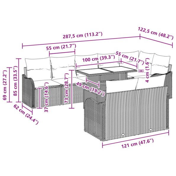 vidaXL 9-dielna súprava záhradných pohoviek s vankúšmi čierny poly ratan – Obrázok 11