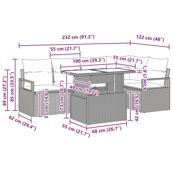 vidaXL 6-dielny záhradný pohovkový set s vankúšmi Svetlosivý poly ratan – Obrázok 11