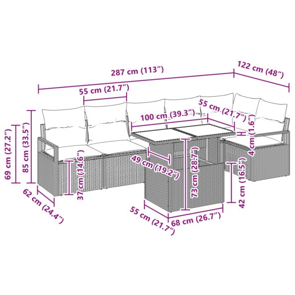 vidaXL 7-dielna záhradná pohovka s vankúšmi béžová poly ratan – Obrázok 11