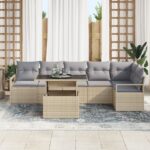 vidaXL 7-dielna záhradná pohovka s vankúšmi béžová poly ratan – Obrázok 3