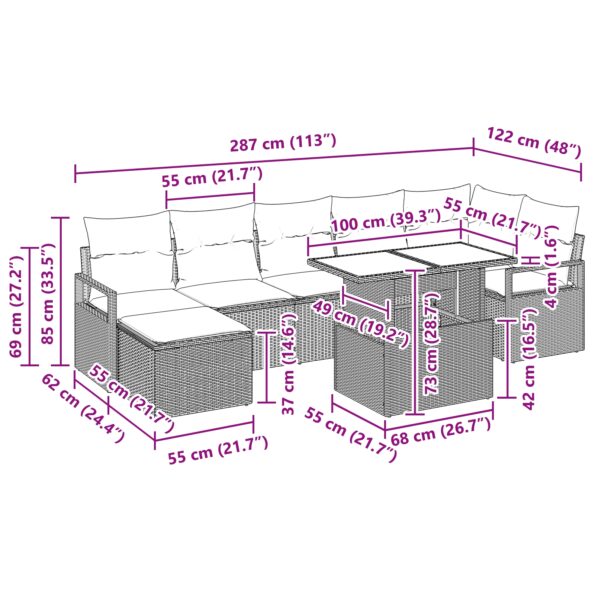 vidaXL 8-dielna záhradná pohovka s vankúšmi svetlosivá poly ratan – Obrázok 12