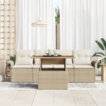 vidaXL 5 kusová súprava záhradnej pohovky s vankúšmi Béžový poly ratan akácia – Obrázok 3