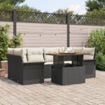 vidaXL 7 kusov záhradnej súpravy gauča s vankúšmi čierny poly ratan akácia