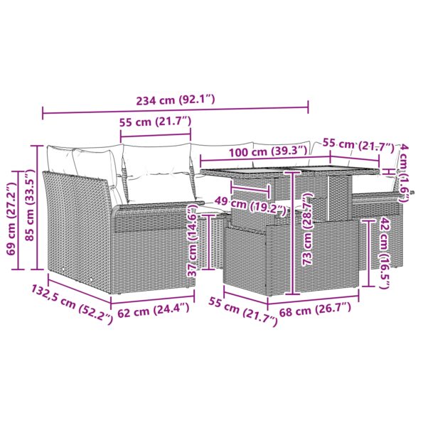 vidaXL 7 kusov záhradnej súpravy gauča s vankúšmi čierny poly ratan akácia – Obrázok 11