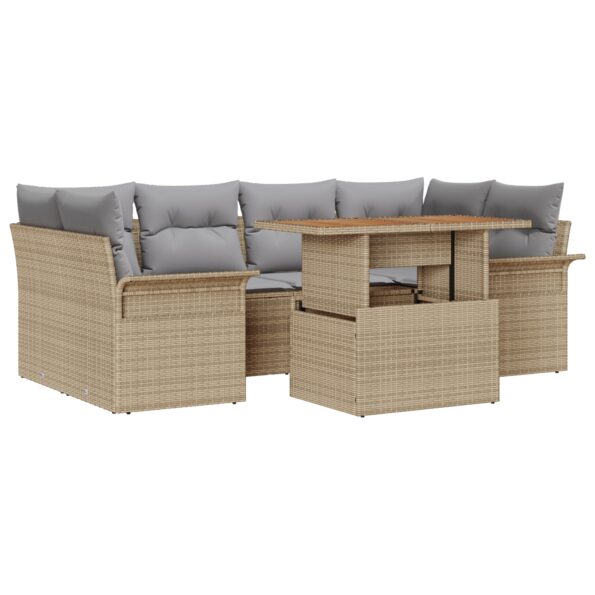 3349286_2.jpg vidaXL 7 kusový záhradný gaučový set s vankúšmi béžový poly ratan acacia – Obrázok 2