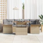 vidaXL 7 kusový záhradný gaučový set s vankúšmi béžový poly ratan acacia – Obrázok 3