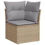 vidaXL 7 kusový záhradný gaučový set s vankúšmi béžový poly ratan acacia – Obrázok 6