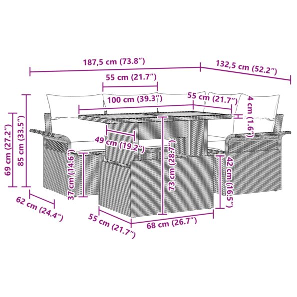 vidaXL 5-dielny záhradný jedálenský set s vankúšmi Béžový Poly Ratan Akácia – Obrázok 11