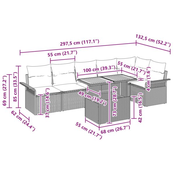vidaXL 7-dielna záhradná jedálenská súprava s vankúšmi Béžový Poly ratan Akácia – Obrázok 11