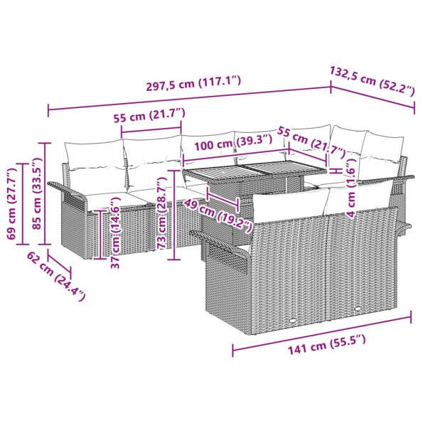 vidaXL 9-dielny záhradný jedálenský set s vankúšmi čierny polyratan akácia – Obrázok 11