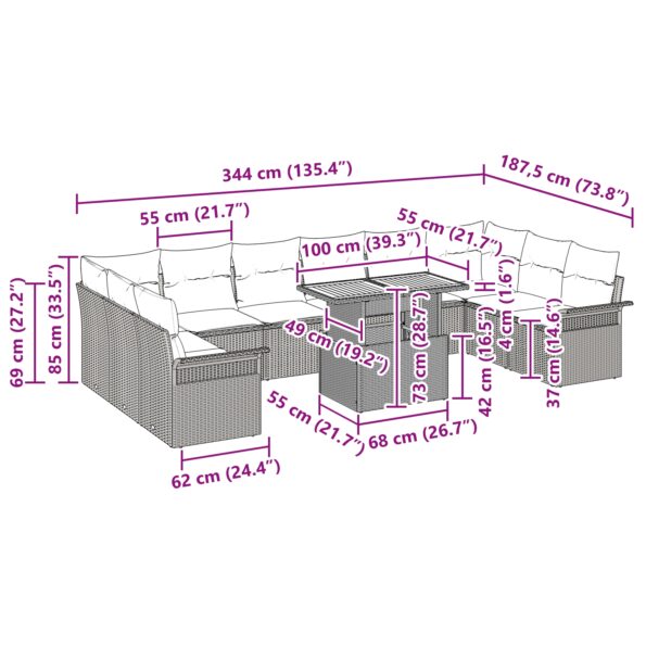 vidaXL 11-kusový záhradný jedálenský set s vankúšmi, čierny poly ratan – Obrázok 11