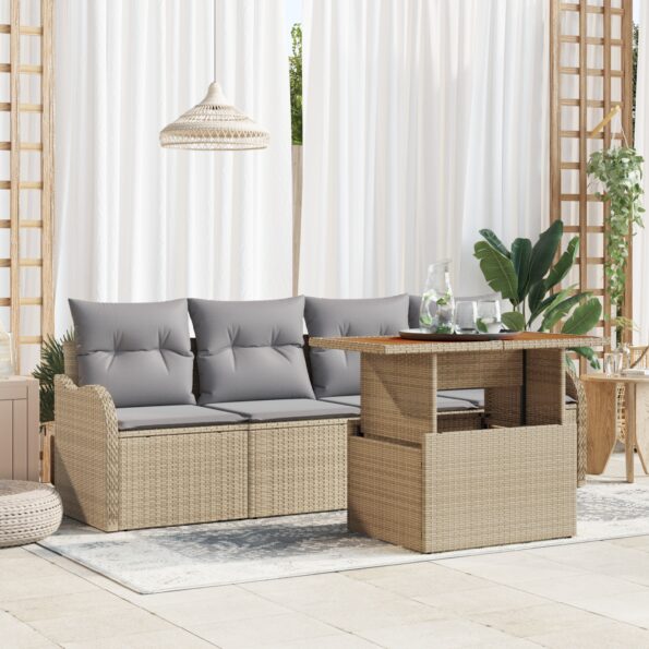 3349391_1.jpg vidaXL 5-dielny záhradný set s vankúšmi Béžový poly ratan akácia – Obrázok 1