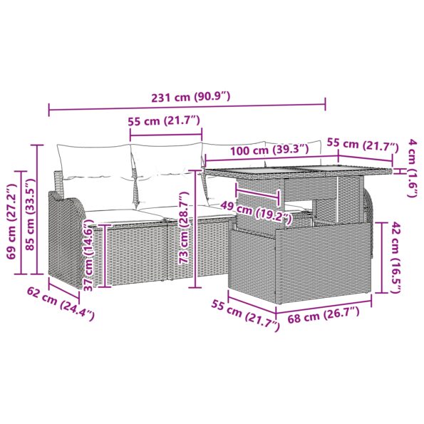 3349391_10.jpg vidaXL 5-dielny záhradný set s vankúšmi Béžový poly ratan akácia – Obrázok 10