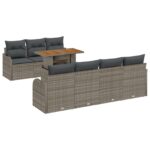 vidaXL 8-dielny záhradný pohovkový set s vankúšmi sivý poly ratan akácia – Obrázok 2