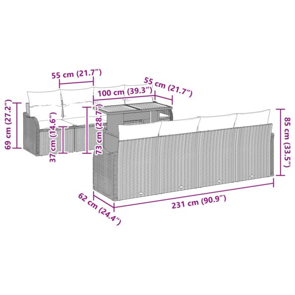 vidaXL 9 Dielny Záhradný Pohovkový Set S Vankúšmi Béžový Polyratan Akácia – Obrázok 10