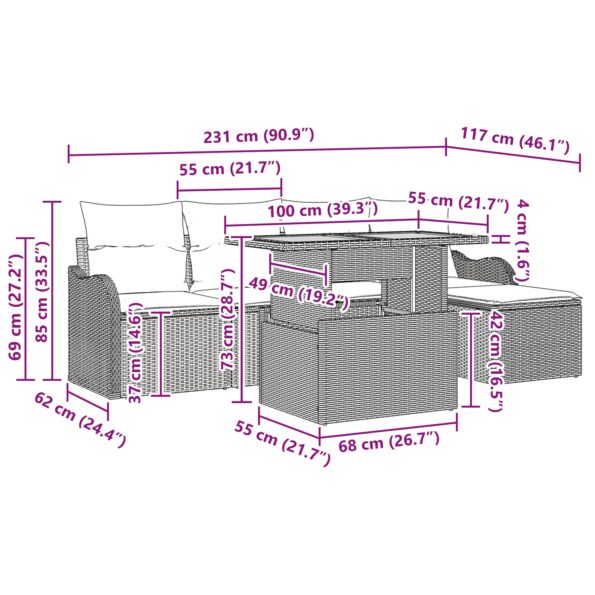 vidaXL 6-dielny záhradný pohovkový set s vankúšmi Sivý Poly Ratan Akácia – Obrázok 11