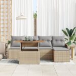vidaXL 6-dielna záhradná pohovka so vankúšmi Béžová Poly ratan Akácia – Obrázok 3