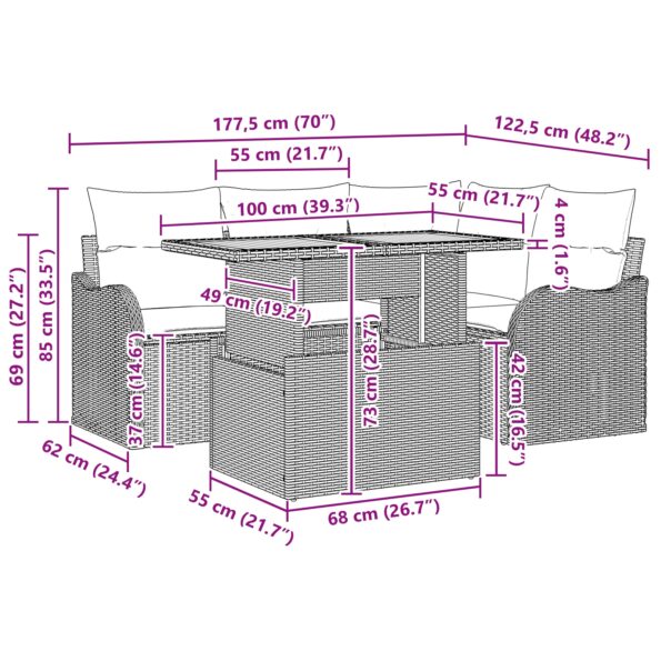 vidaXL 5-dielny záhradný set so sedačkami s vankúšmi Čierny Poly Ratan Akácia – Obrázok 11